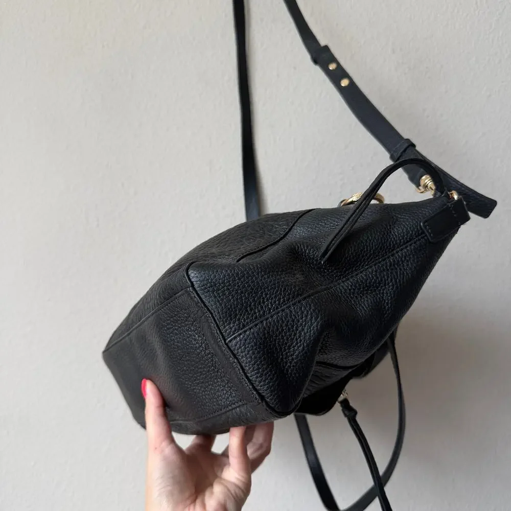 Vince Camuto Raya Black Pebbled Leather Tote Satchel Bag